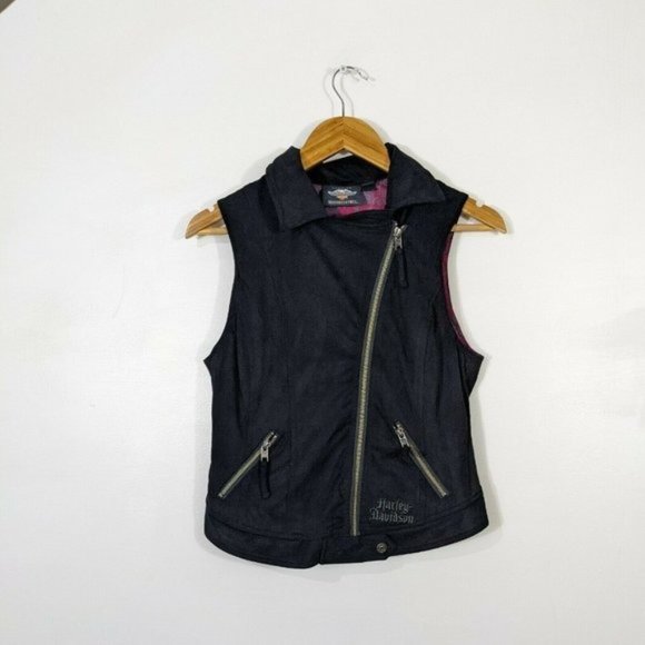 Harley-Davidson Jackets & Blazers - HARLEY DAVIDSON Women's Black Logo Asymmetrical Motorcycle Vest XS
